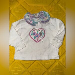 Vintage Hopscotch white long-sleeved floral collar & floral heart top Size 12m